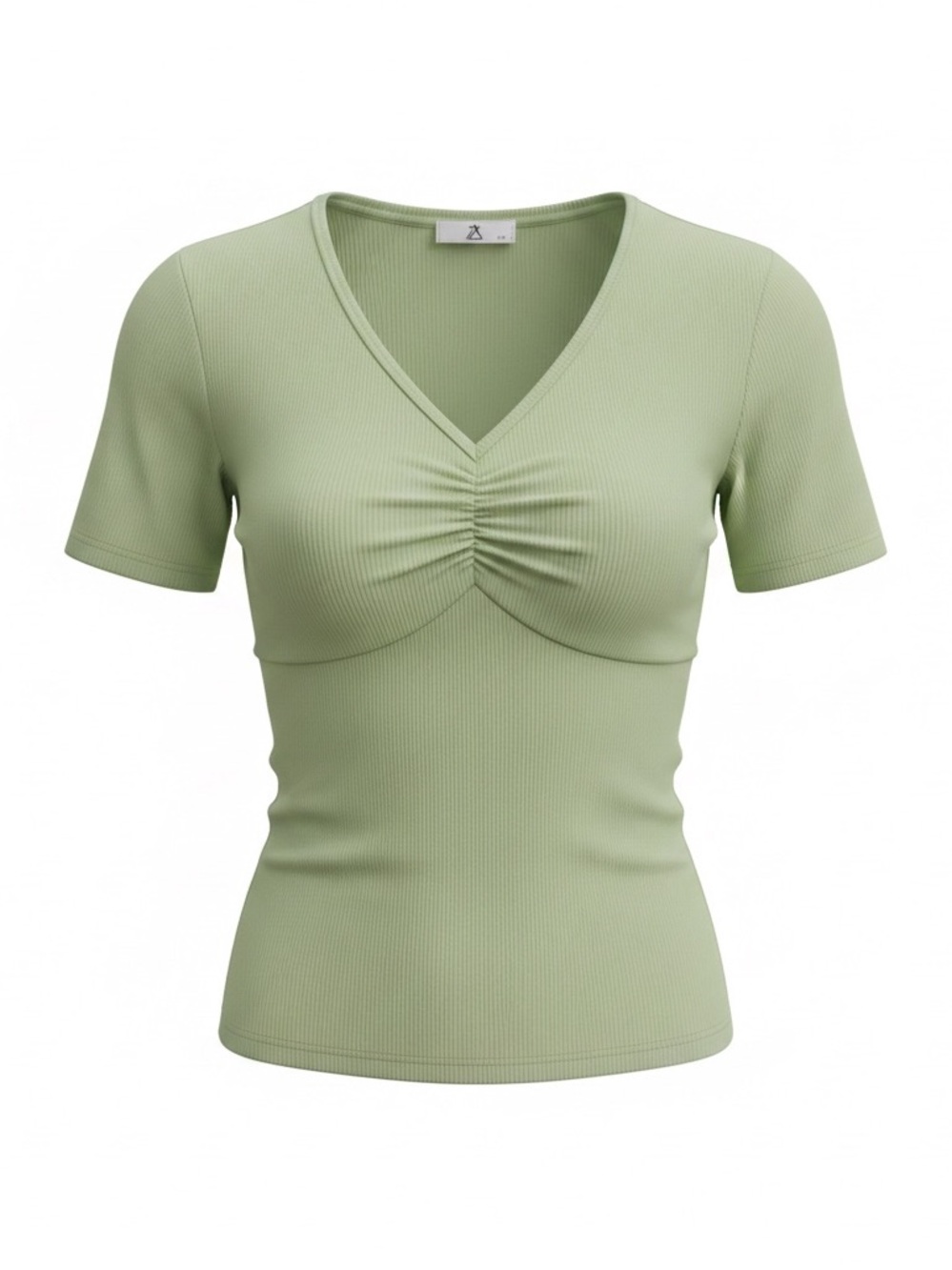 Ruched V-Neck Short Sleeve Top - Sage Green